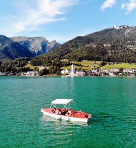 Drohne vom Boot aus starten | Tipps für Drohnen-Anfänger Boot fahren Wolfgangsee, St. Wolfgang