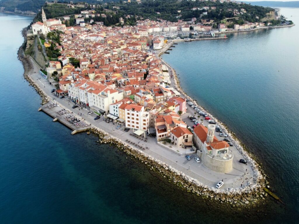 Aerial shot of Piran, which is one of the best tourist attractions In Slovenia